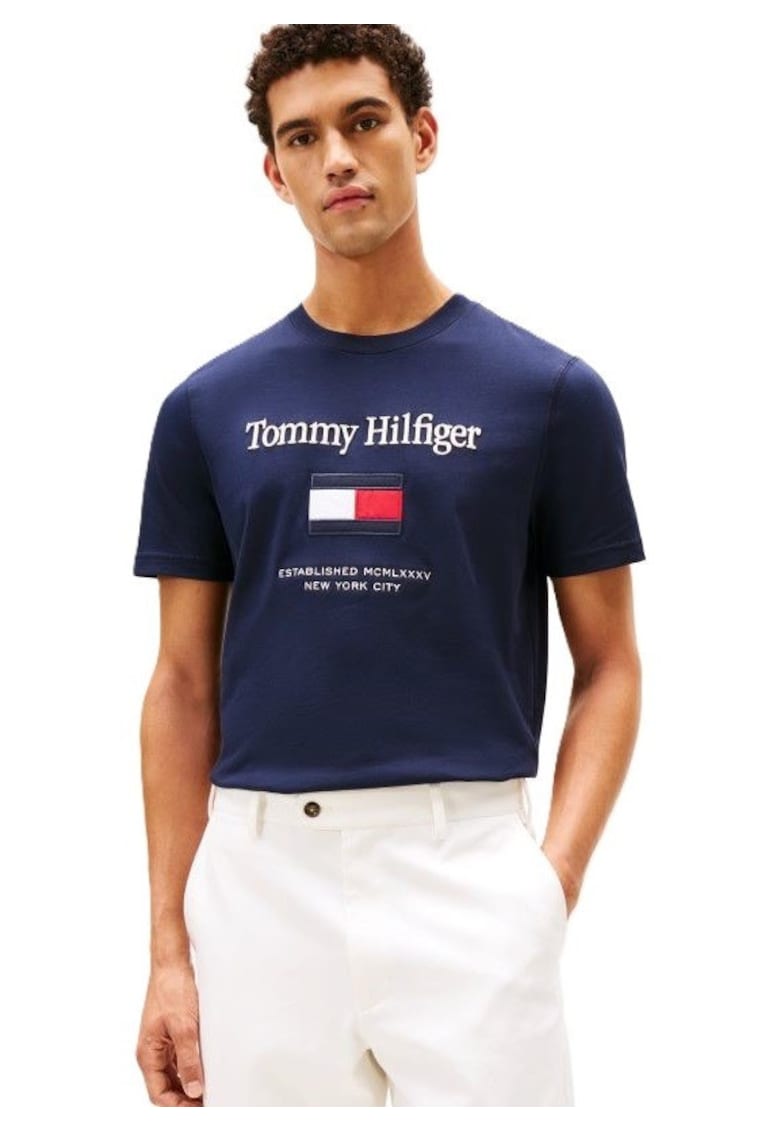 Tricou barbati TOMMY EMBRO FLAG TEE - Bumbac - Albastru - Albastru