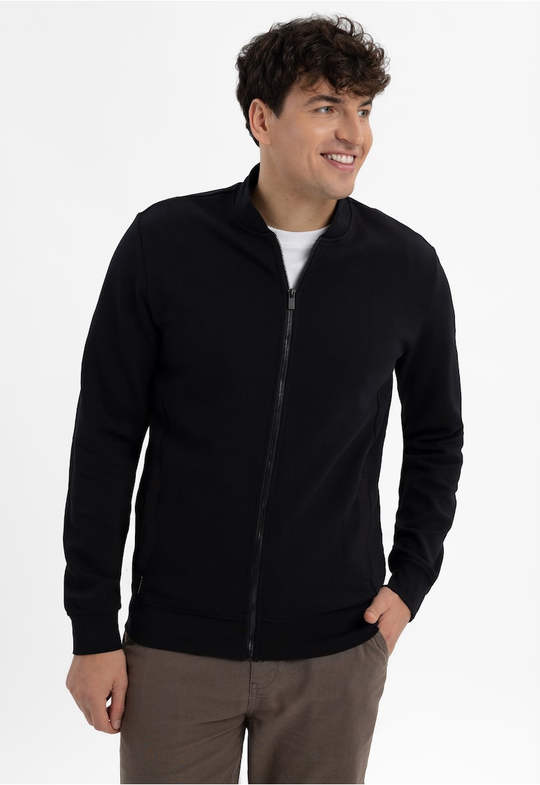 Bluza de trening cu fermoar si guler baseball - barbati - regular fit - buzunare - B-Bonet - negru - Negru