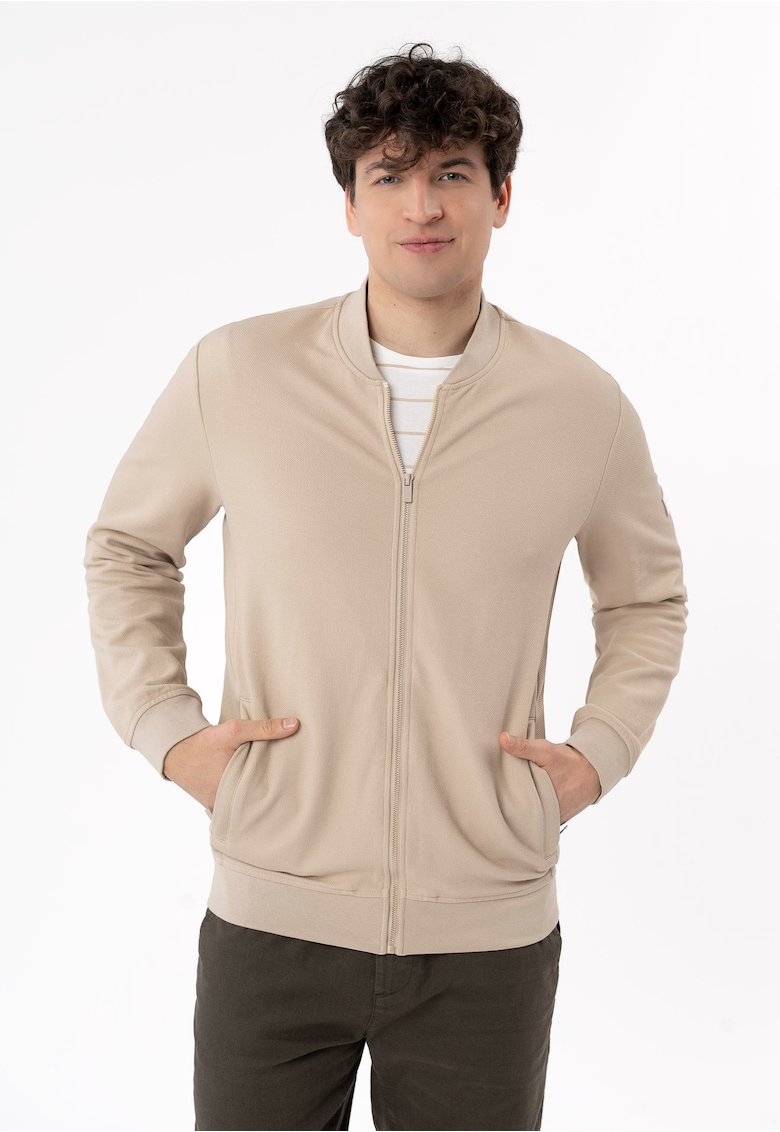 Bluza de trening cu fermoar si guler baseball - barbati - regular fit - buzunare - B-Bonet - bej - Bej