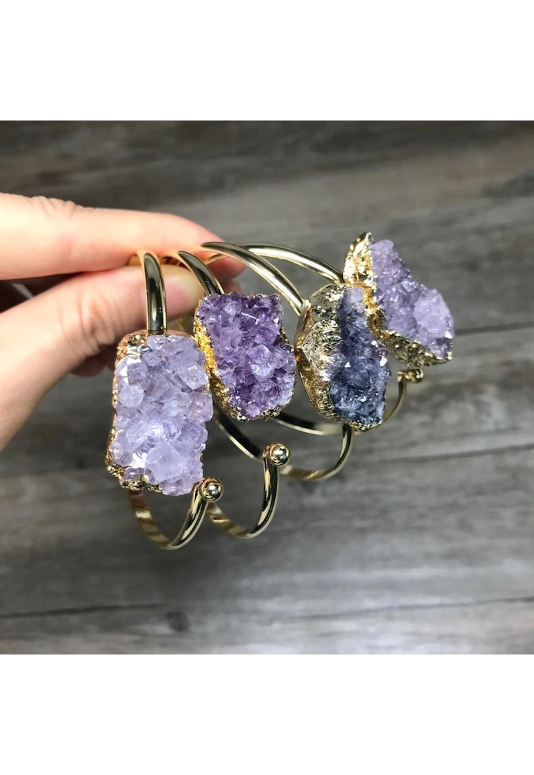 Bratara femei - ametist brut - placata cu aur de 24K - violet - 19 cm