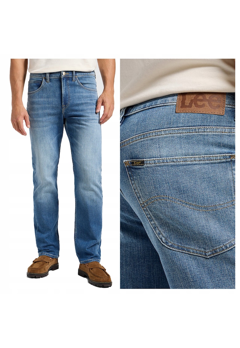Blugi Barbati - Brooklyn Straight - Straight Fit - Talie Medie - 5 Buzunare - Fermoar - Lungi - Bumbac - Albastru - Albastru