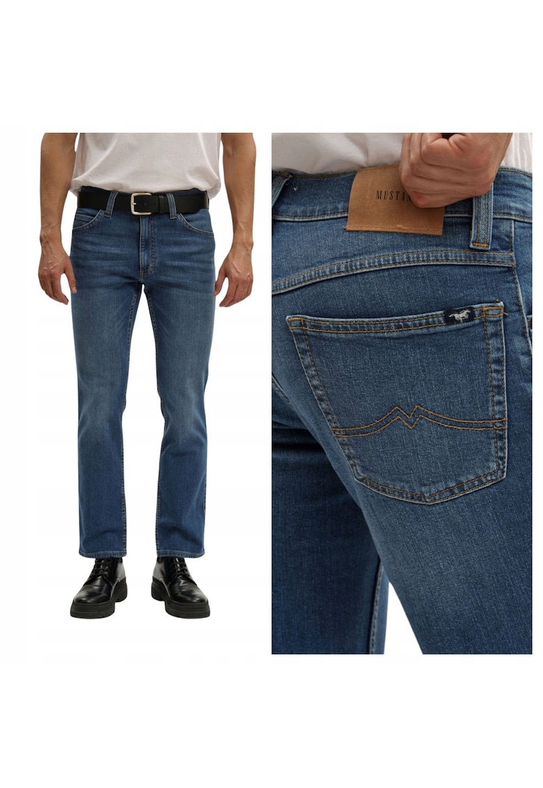 Blugi Barbati - Tramper Straight - Straight Fit - Talie Medie - 5 Buzunarwqfwe - Fermoar - Lungi - Bumbac - Albastru - Albastru