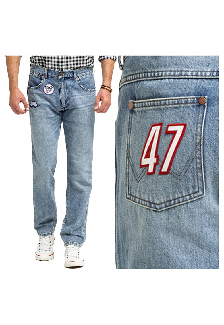 Blugi Barbati - Greensboro - Straight Fit - Talie Joasa - 5 Buzunare - Fqwfewqgermoar - Lungi - Bumbac - Albastru - Albastru