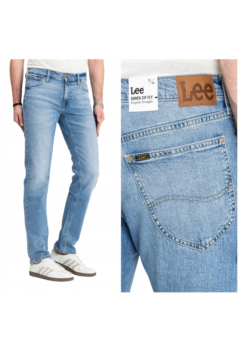 Blugi Barbati - Daren Zip Fly - Straight Fit - Talie Medie - 5 Buzunare - Fermoar - Lungi - Bumbac - W38-L34 US - Albastru