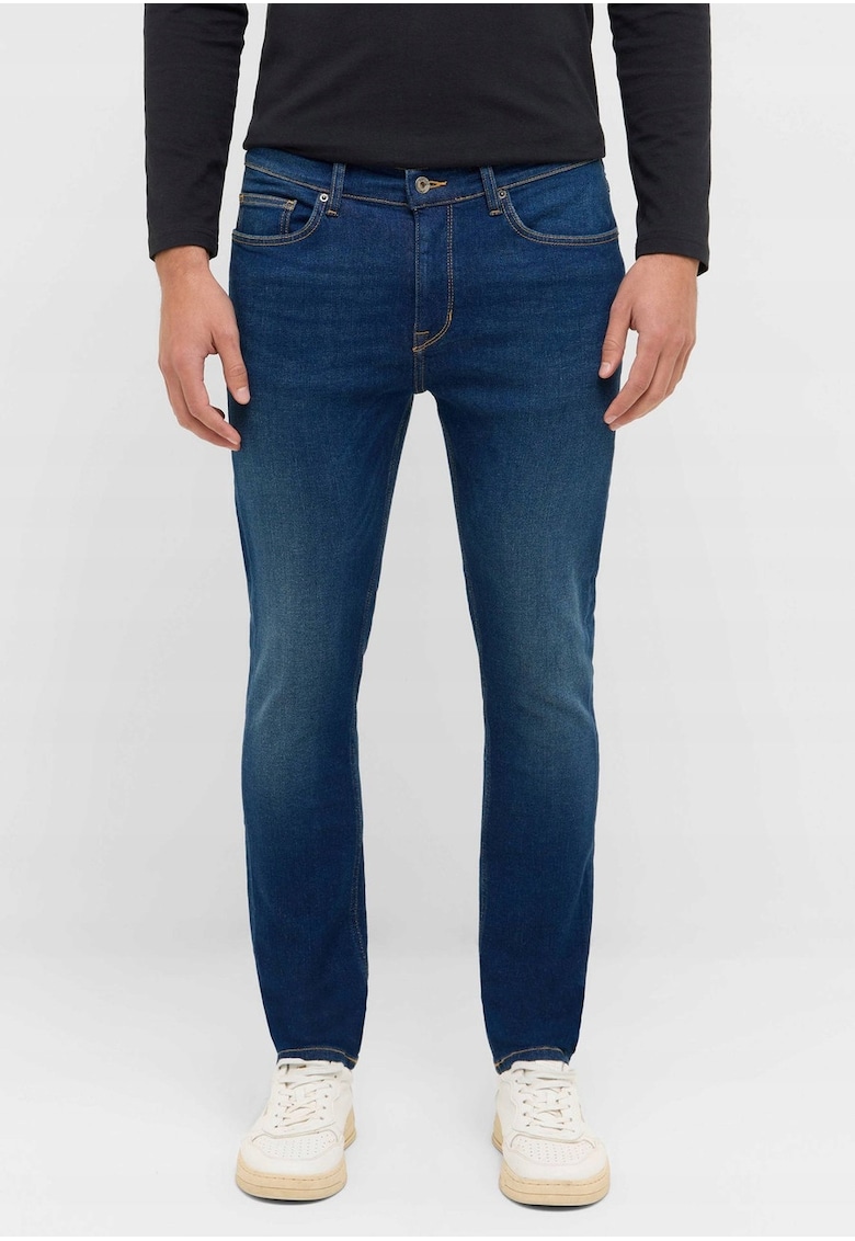 Blugi Barbati - Frisco Skinny - Slim Fit - Talie Medie - 5 Buzunare - Fermoar - Lungi - Bumbac - Albastru - Albastru