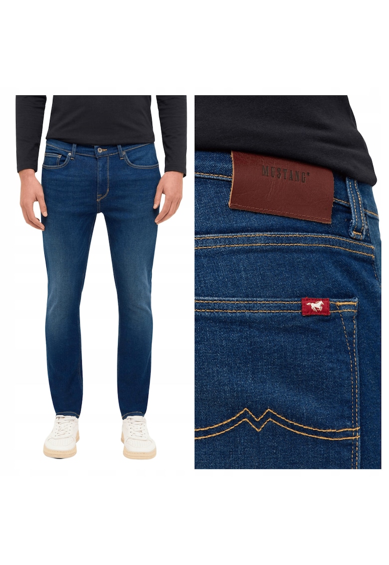Blugi Barbati - Frisco Skinny - Slim Fit - Talie Medie - 5 Buzunare - Fermoar - Lungi - Bumbac - Albastru - Albastru