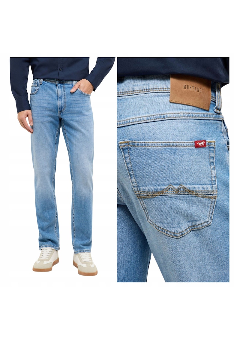 Blugi Barbati - Washington Straight - Straight Fit - Talie Medie -dwqfwq 5 Buzunare - Fermoar - Lungi - Bumbac - Albastru - Albastru