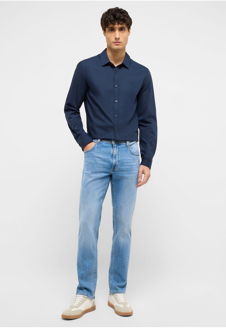 Blugi Barbati - Washington Straight - Straight Fit - Talie Medie -dwqfwq 5 Buzunare - Fermoar - Lungi - Bumbac - Albastru - Albastru