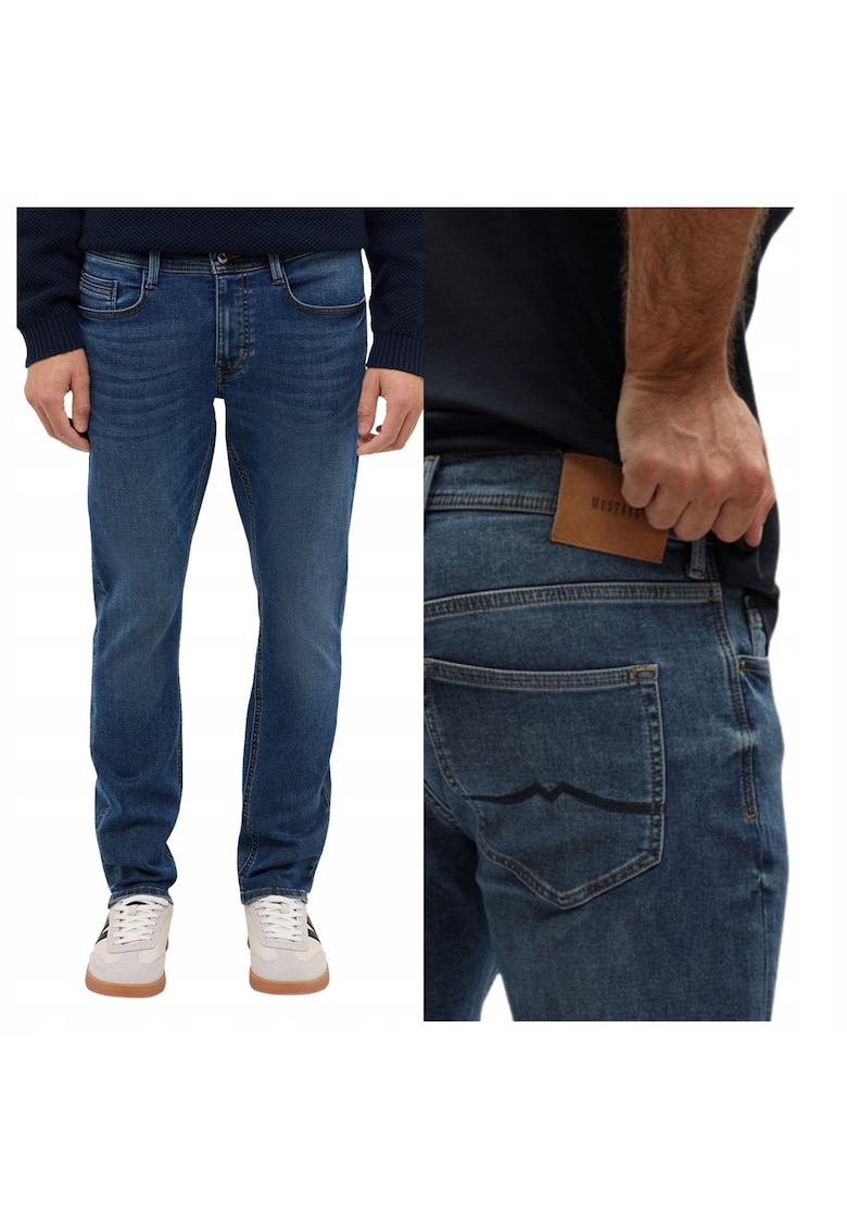 Blugi Barbati - Style Oregon Slim - Slim Fit - Talie Joasa - 5 Buzunare - Fermoar - Lungi - Bumbac - Albastru - Albastru