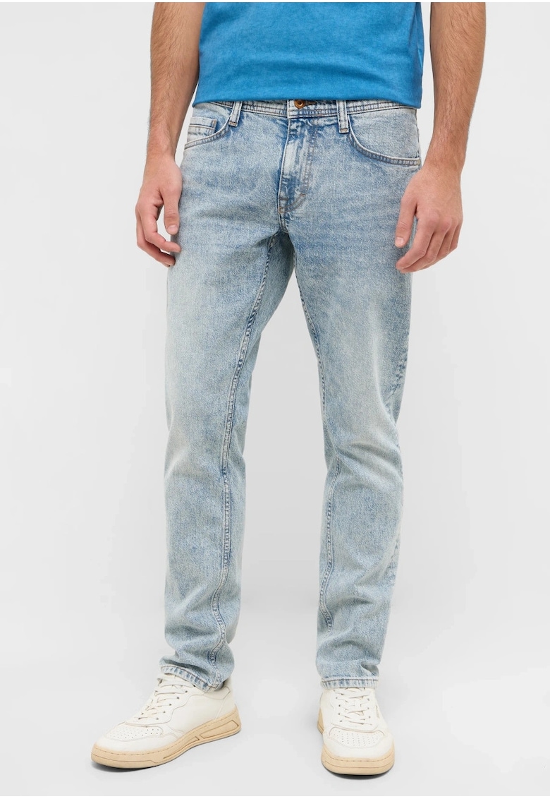 Blugi Barbati - Style Oregon Slim - Skinny Fit - Talie Joasa - 5 Buzunare - Fermoar - Lungi - Bumbac - Albastru - Albastru