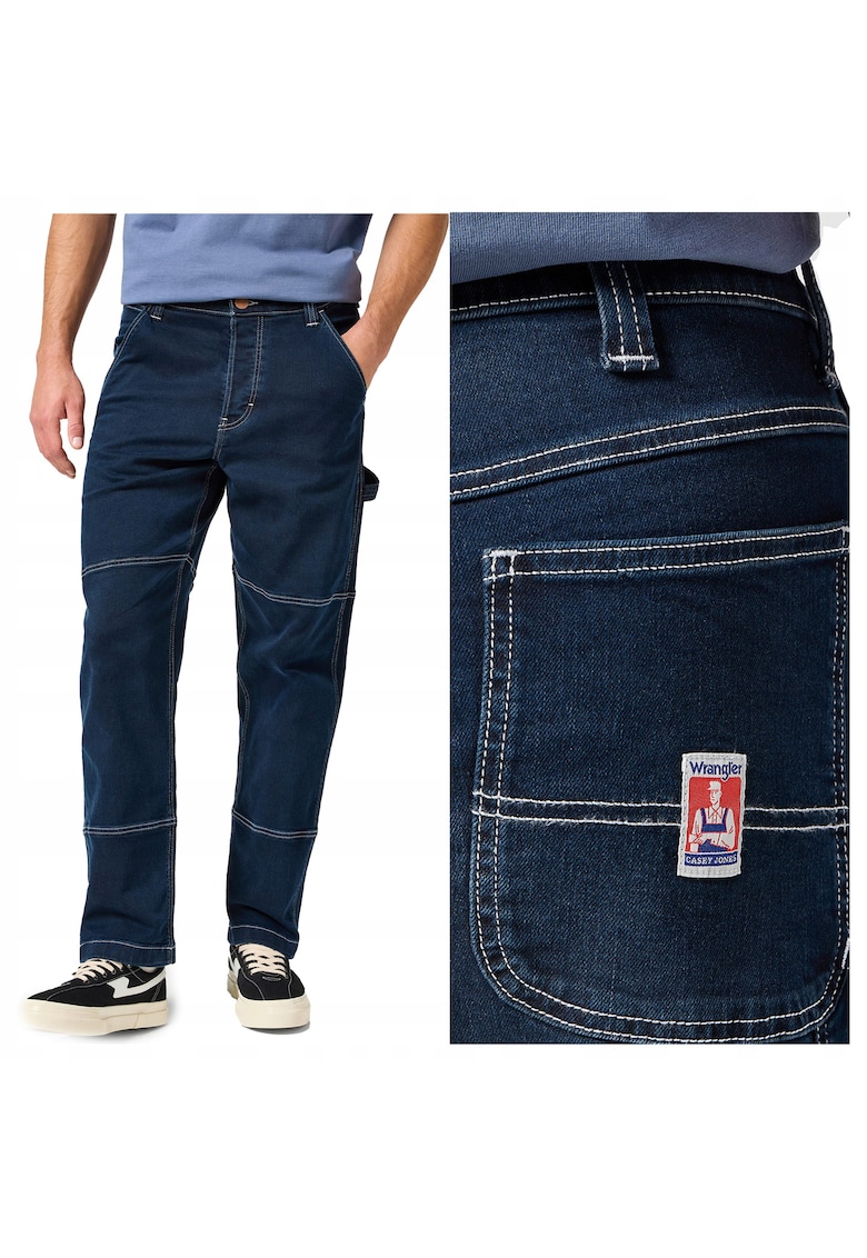 Blugi Barbati - Casey Jones - Straight Fit - Talie Medie - 5 Buzunare - Fermoar - Lungi - Bumbac - Albastru - Albastru