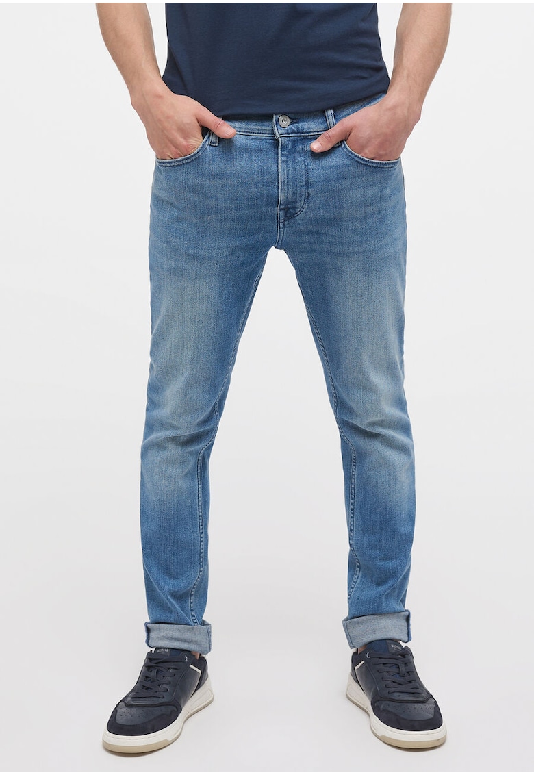 Blugi Barbati - Atlanta Super Skinny - Skinny Fit - Talie Medie - 5 Buzunare - Fermoar - Lungi - Bumbac - W34-L32 US - Albastru