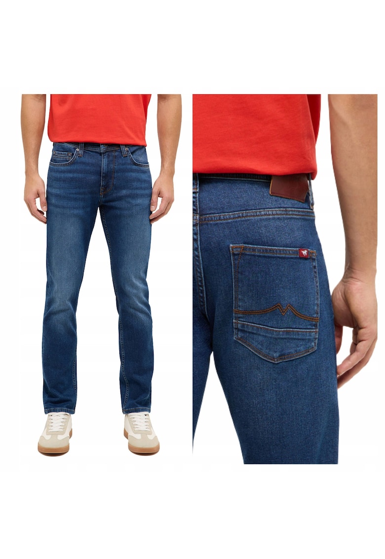 Blugi Barbati - Style Vegas Slim - Slim Fit - Talie Medie - 5 Buzunare - Fermoar - Lungi - Bumbac - Albastru - Albastru