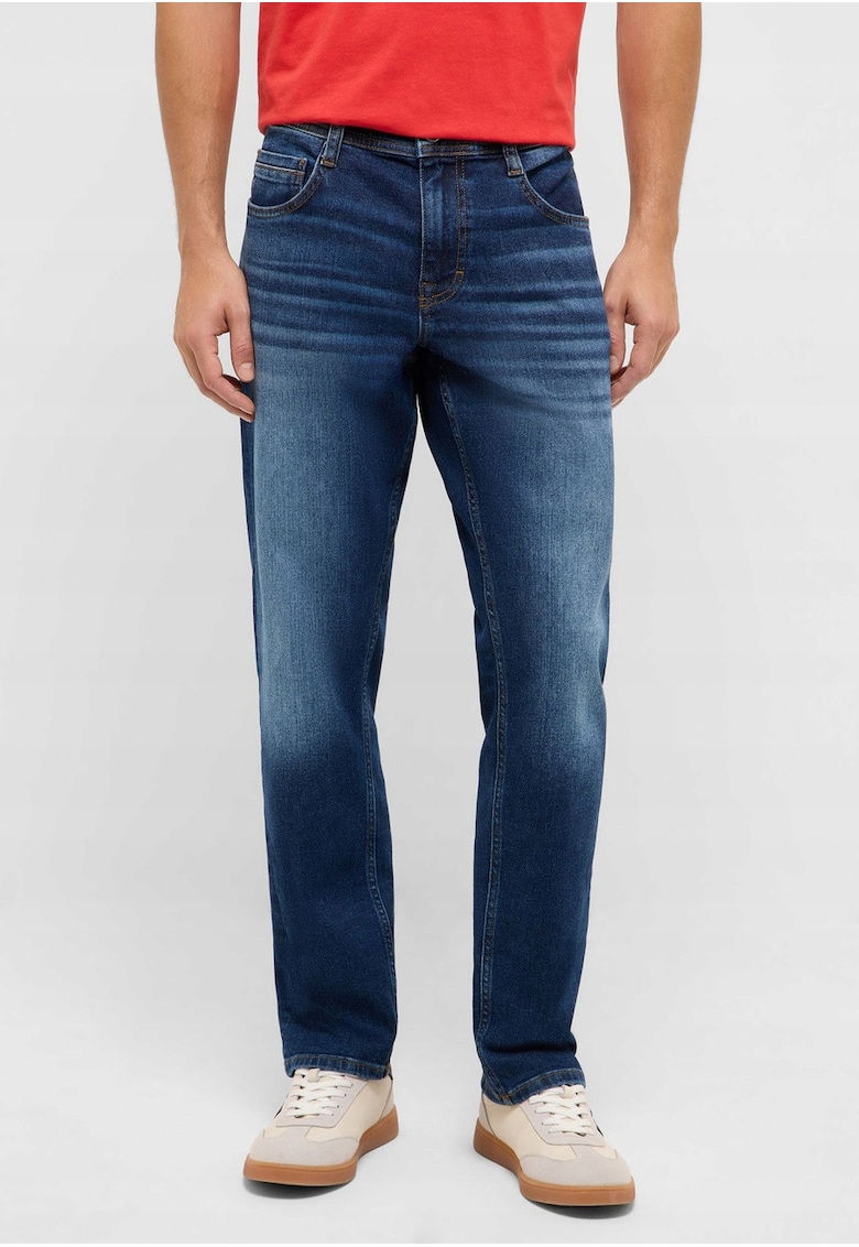 Blugi Barbati - Style Denver Straight - Straight Fit - Talie Medie - 5 Buzunare - Fermoar - Lungi - Bumbac - Albastru