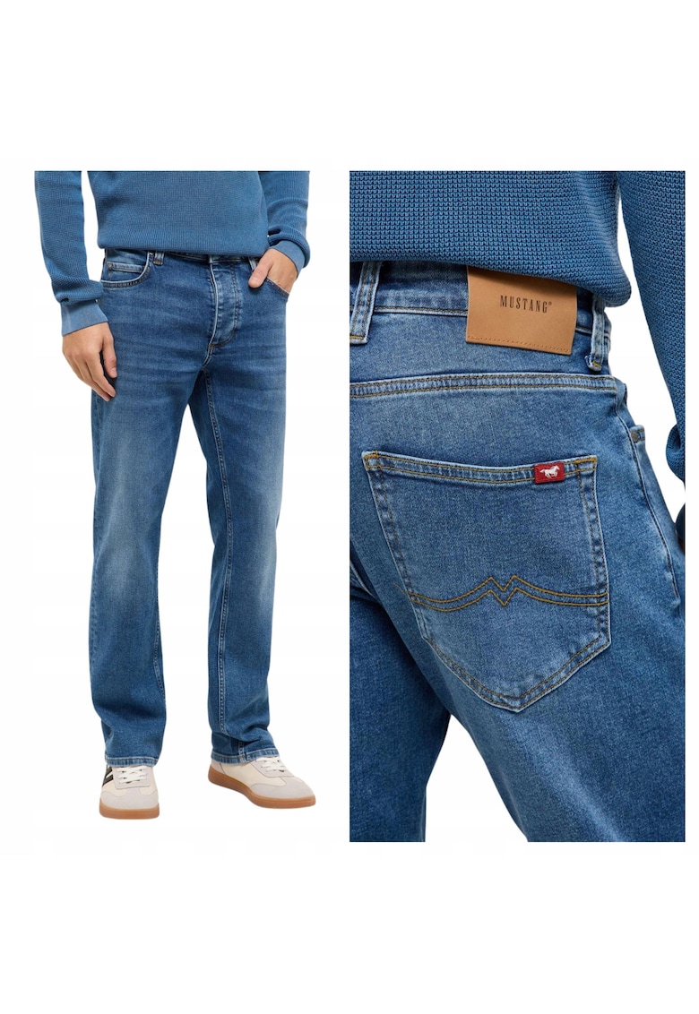 Blugi Barbati - Style Michigan Straight - Straight Fit - Talie Medie - 5 Buzunare - Fermoar - Lungi - Bumbac - W32-L32 US - Albastru