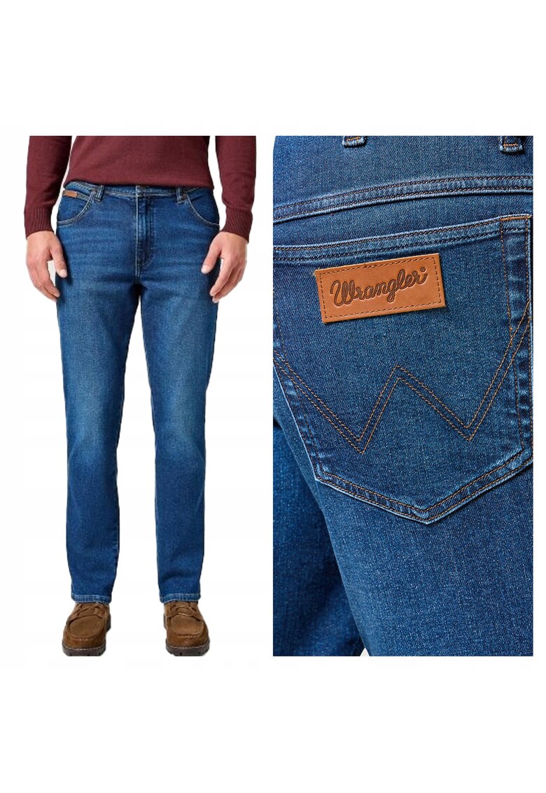 Blugi Barbati - Texas Slim Dark Trails - Straight Fit - Talie Mefwqgwqdie - 5 Buzunare - Fermoar - Lungi - Bumbac - Albastru - Albastru