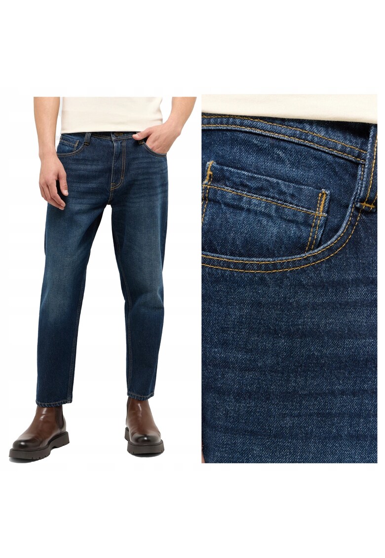Blugi Barbati - Denver Cropped - Slim Fit - Talie Joasa - 5 Buzunare - Fermoar - Lungi - Bumbac - W36-L32 US - Albastru