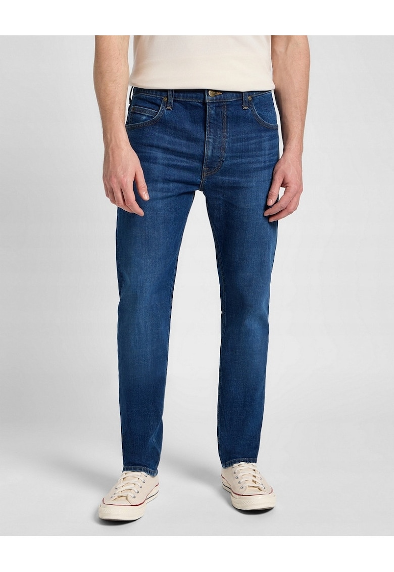 Blugi Barbati - Straight Fit - Talie Medie - 5 Buzunare - Fermoar - Lungi - Bumbac - Albastru - Albastru