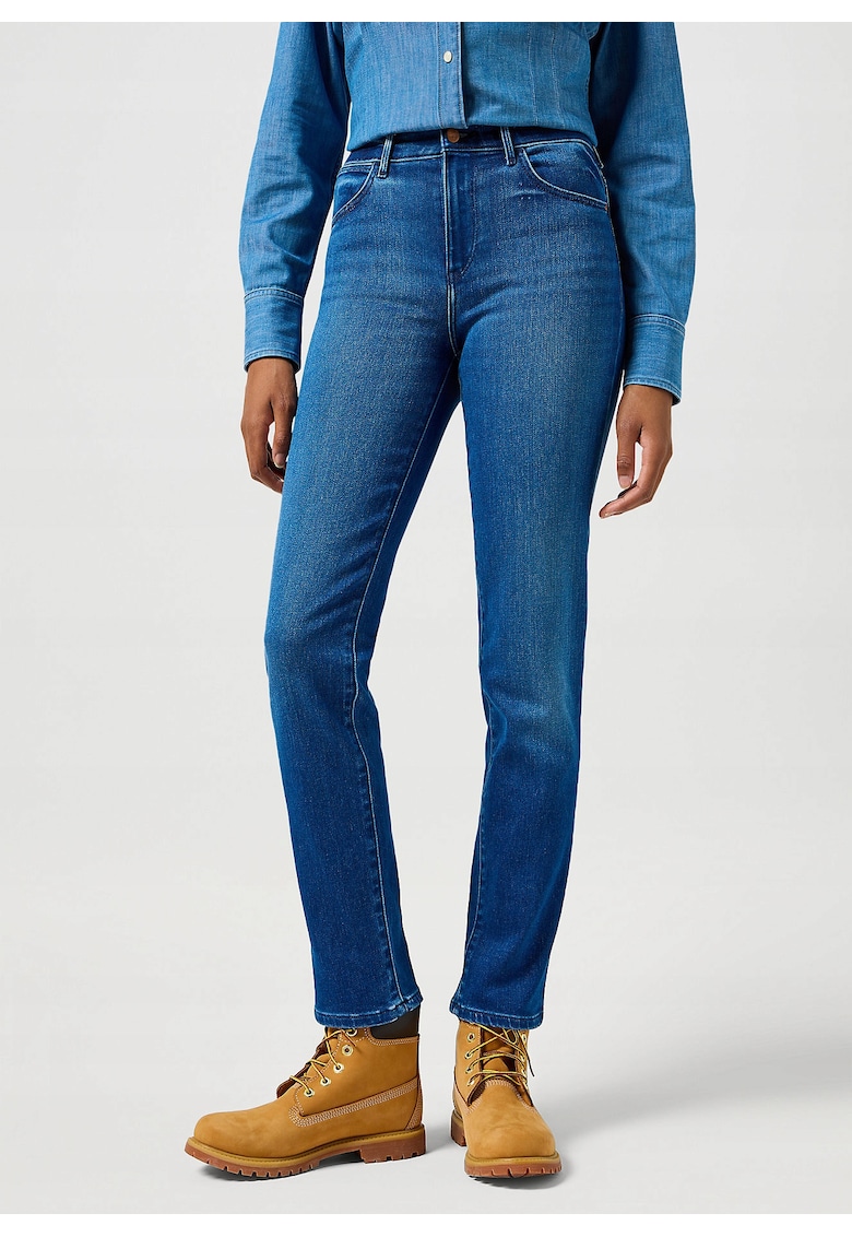 Blugi Barbati - Straight - Straight Fit - Talie Inalta - 5 Buzunare - Fermoar - Lungi - Bumbac - Albastru - Albastru