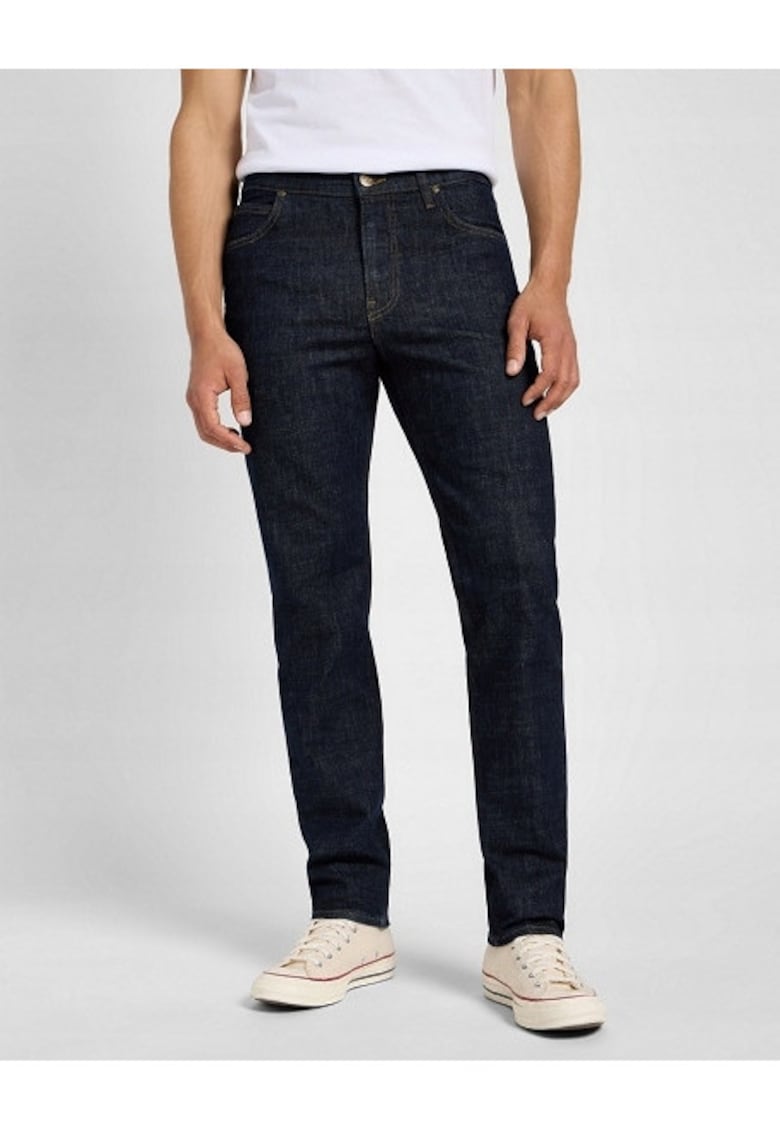 Blugi Barbati - Straight Fit - Talie Medie - 5 Buzunare - Fermoar - Lungi - Bumbac - Albastru - Negru