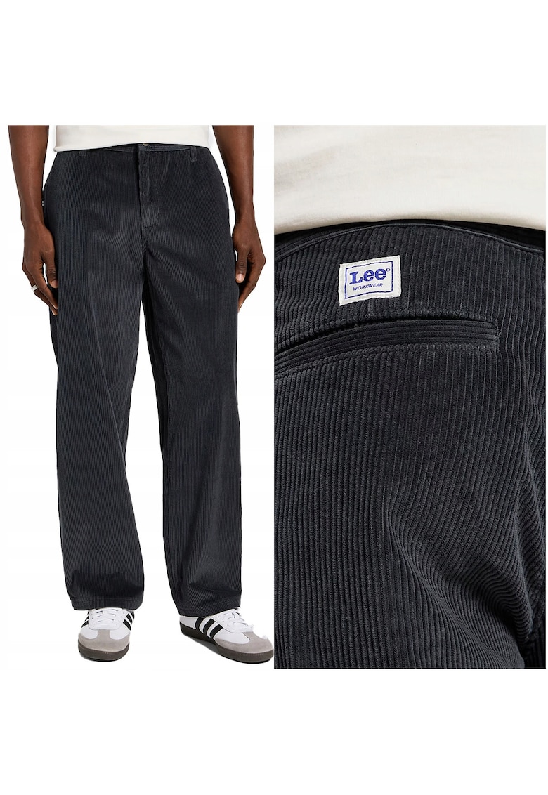 Blugi Barbati - Loose Workwear Chino - Loose Fit - Talie Medie - 5 Buzunare - Fermoar - Lungi - Bumbac - W33-L34 US - Gri