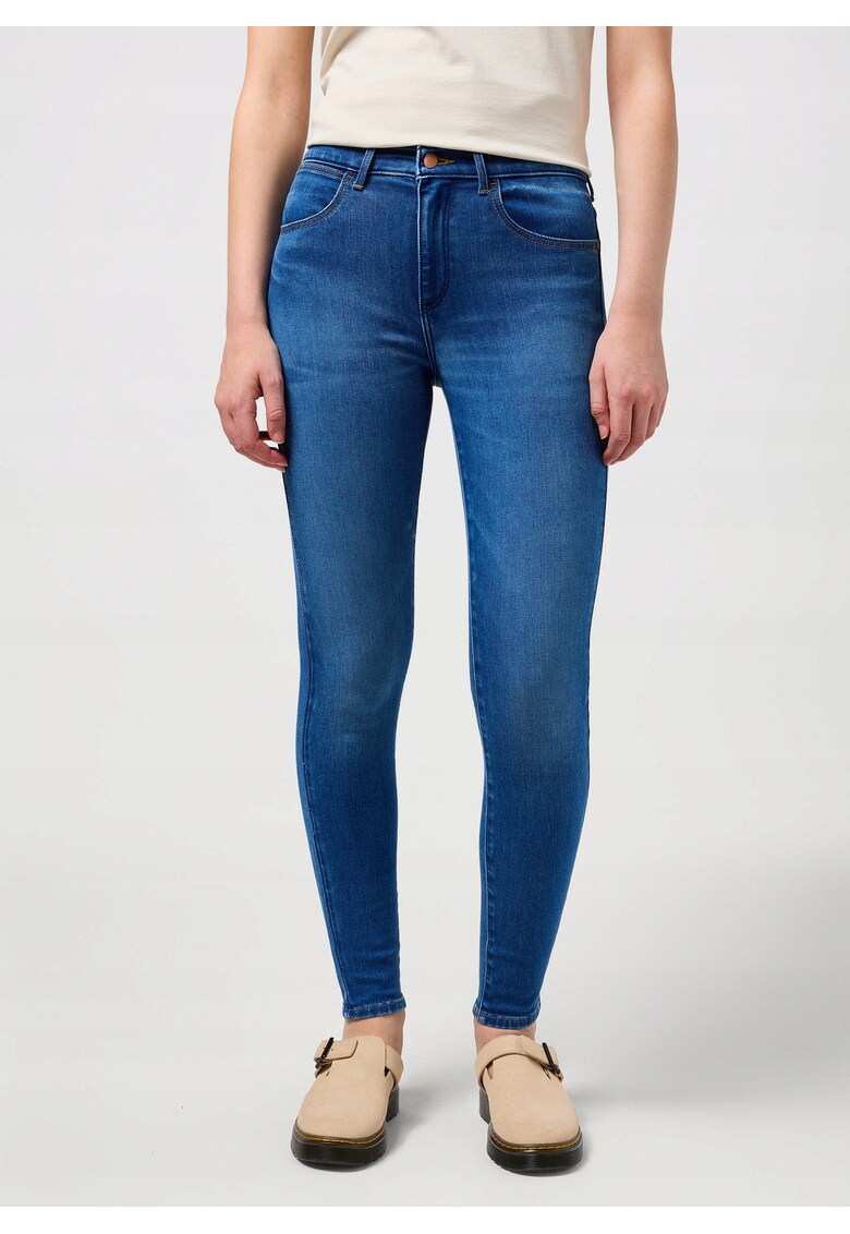 Blugi Barbati - High Skinny - Skinny Fit - Talie Medie - 5 Buzunare - Fermoar - Lungi - Bumbac - W27-L30 US - Albastru