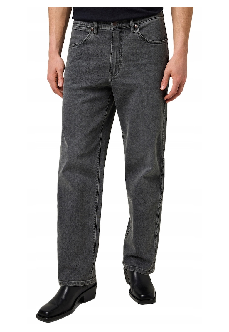 Blugi Barbati - Loose Straight - Straight Fit - Talie Inalta - 5 Buzunare - Fermoar - Lungi - Bumbac - Gri - Gri