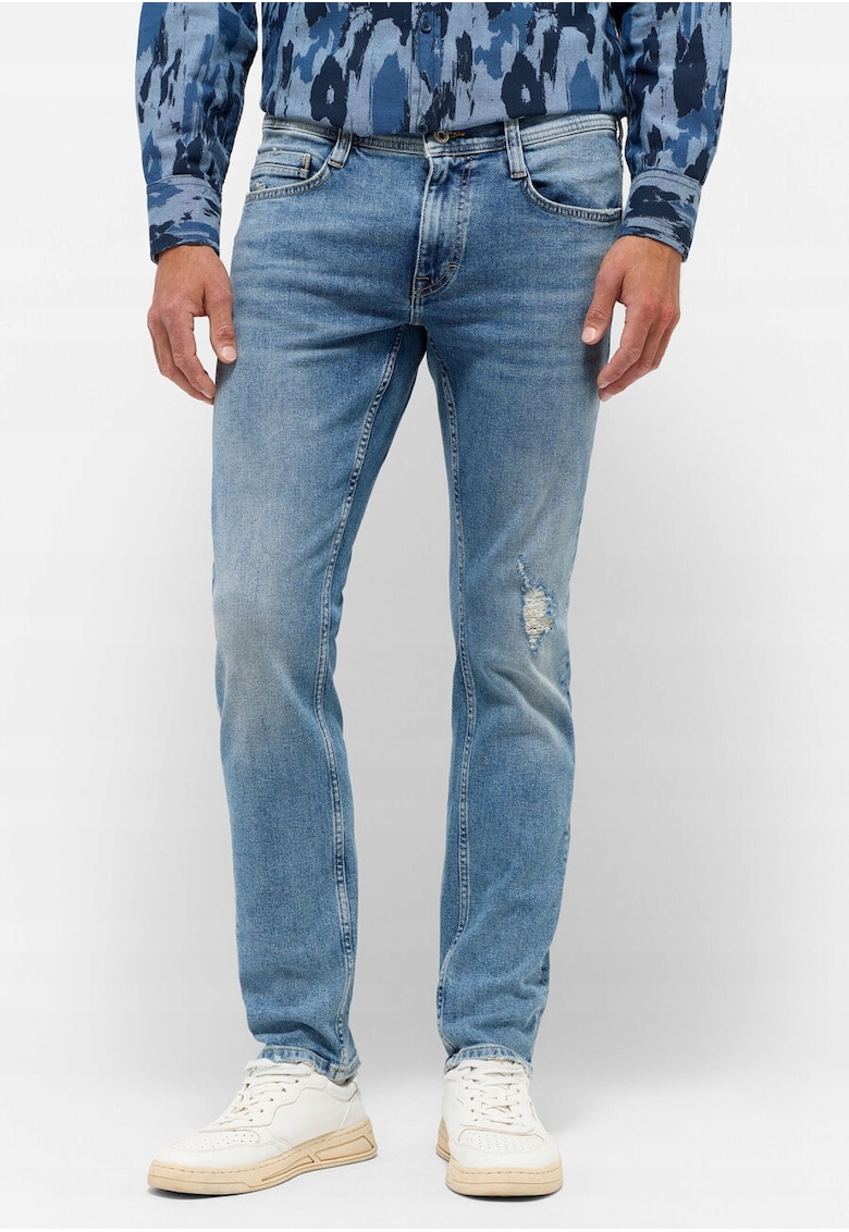 Blugi Barbati - Oregon Slim - Slim Fit - Talie Joasa - Fermoar - Lungi - 5 Buzunare - Bumbac - Albastru - Albastru