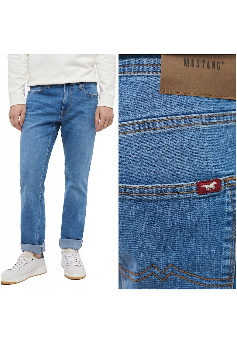 Blugi Barbati - Vegas - Slim Fit - Talie Medie - 5 Buzunare - Fermoar - Lungi - Bumbac - Albastru - Albastru