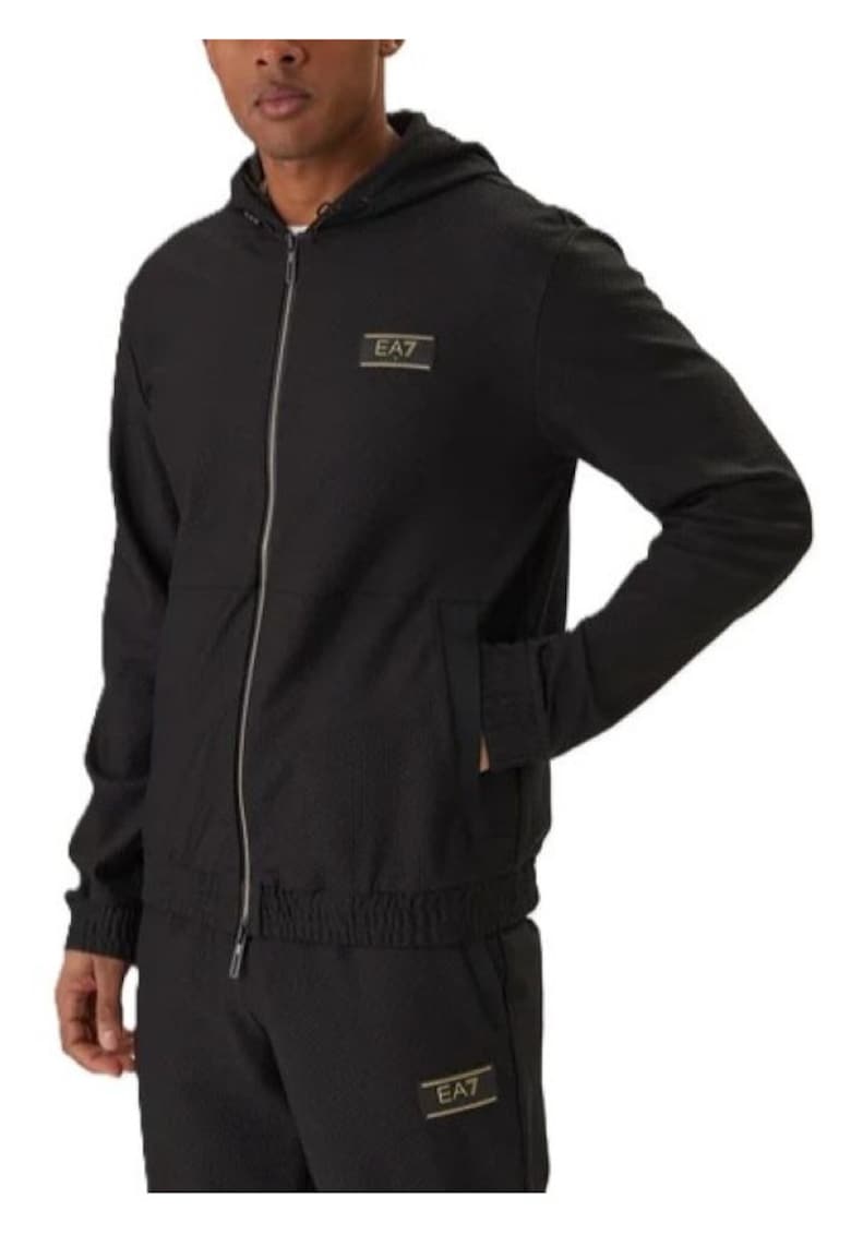 Bluza barbati cu fermoar TRAIN PREMIUM LABEL M HOODIE FZ KNITTED JACQUARD - Poliester - Negru - Negru