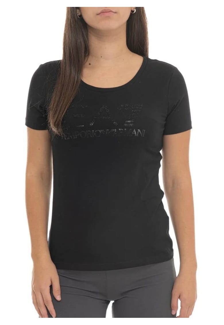 Tricou dama TRAIN LOGO SERIES W TEE SS RN FANCY STRASS - Bumbac - Negru - Negru