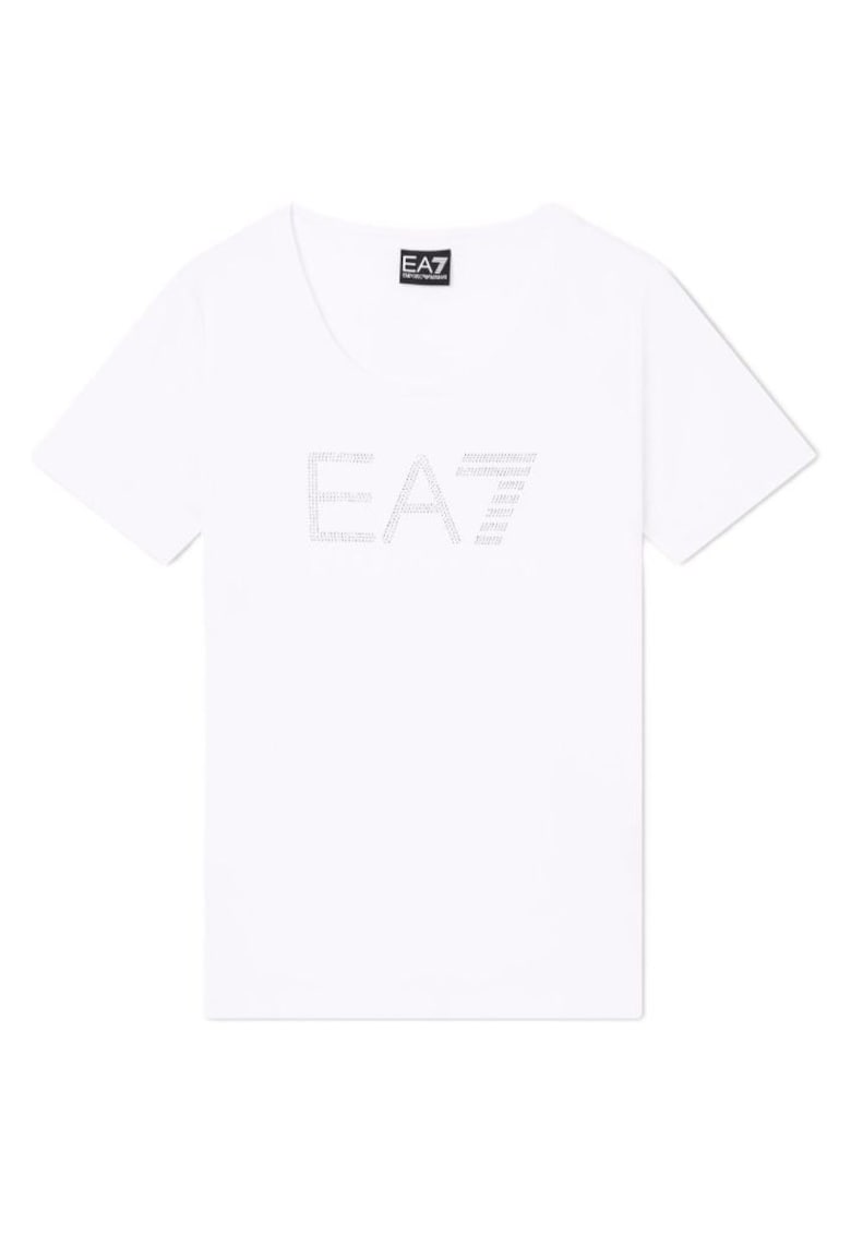 Tricou dama TRAIN LOGO SERIES W TEE SS RN FANCY STRASS - Bumbac - Alb -
