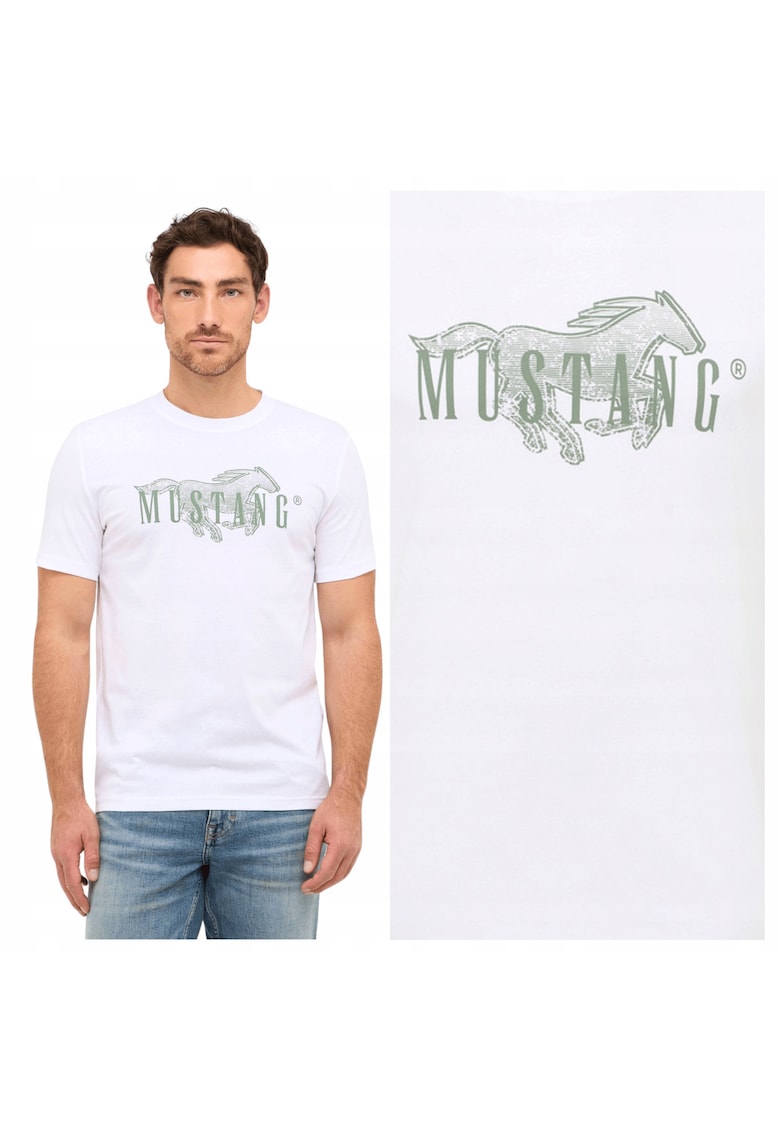 Tricou Barbati - Austin - Regular Fit - Maneca Scurta - Decolteu Rotund - Cu Logo - Bumbac - Design Clasic - Alb - Alb