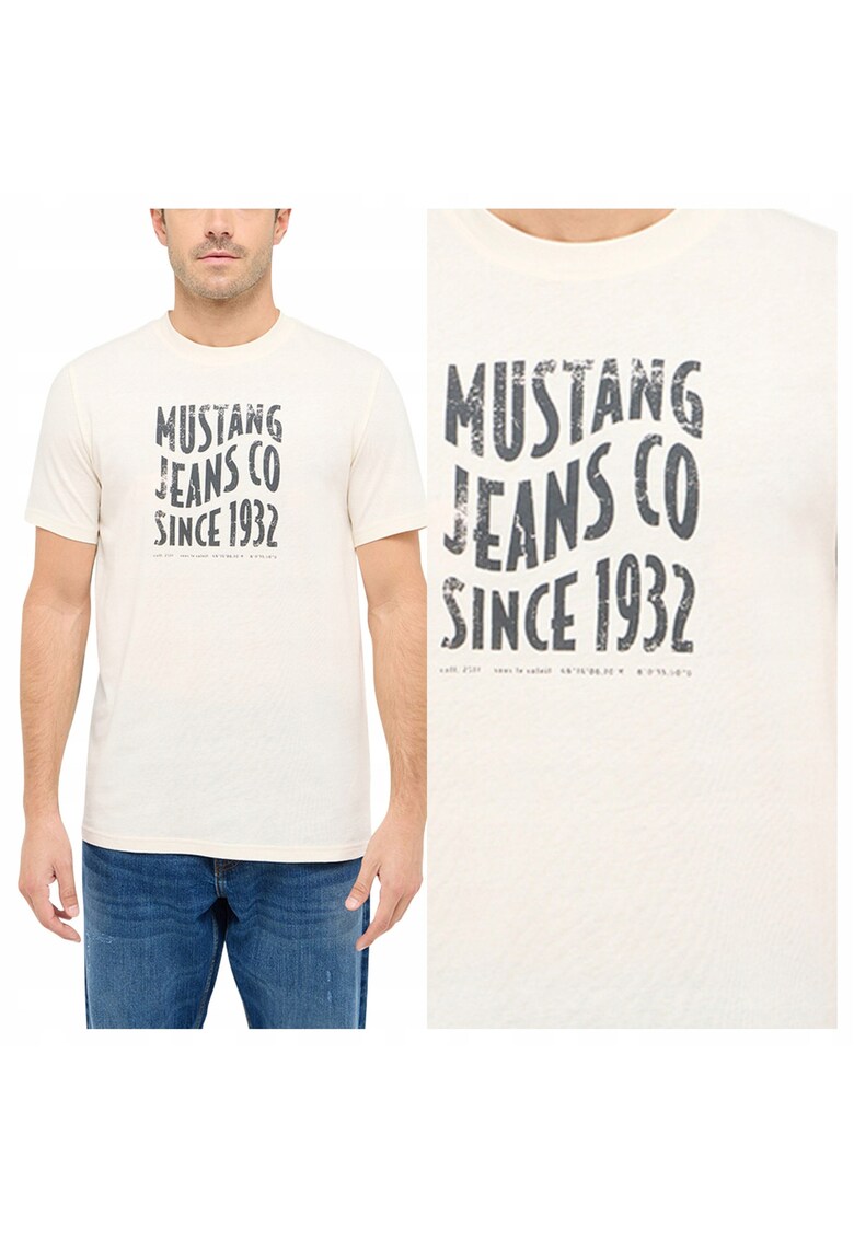 Tricou Barbati - Style Austin - Regular Fit - Maneca Scurta - Decolteu Rotund - Cu Logo - Bumbac - Design Clasic - Alb - Alb