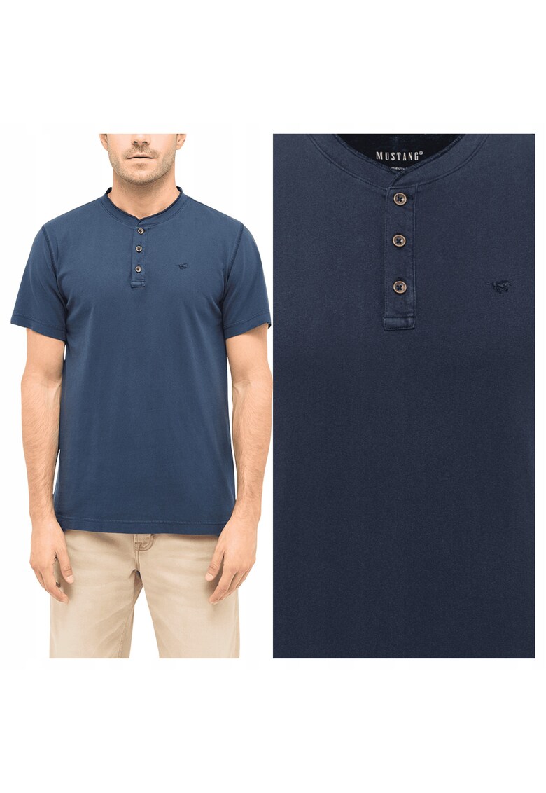 Tricou Barbati - Austin - Regular Fit - Maneca Scurta - Decolteu Rotund - Cu Logo - Bumbac - Design Clasic - Albastru