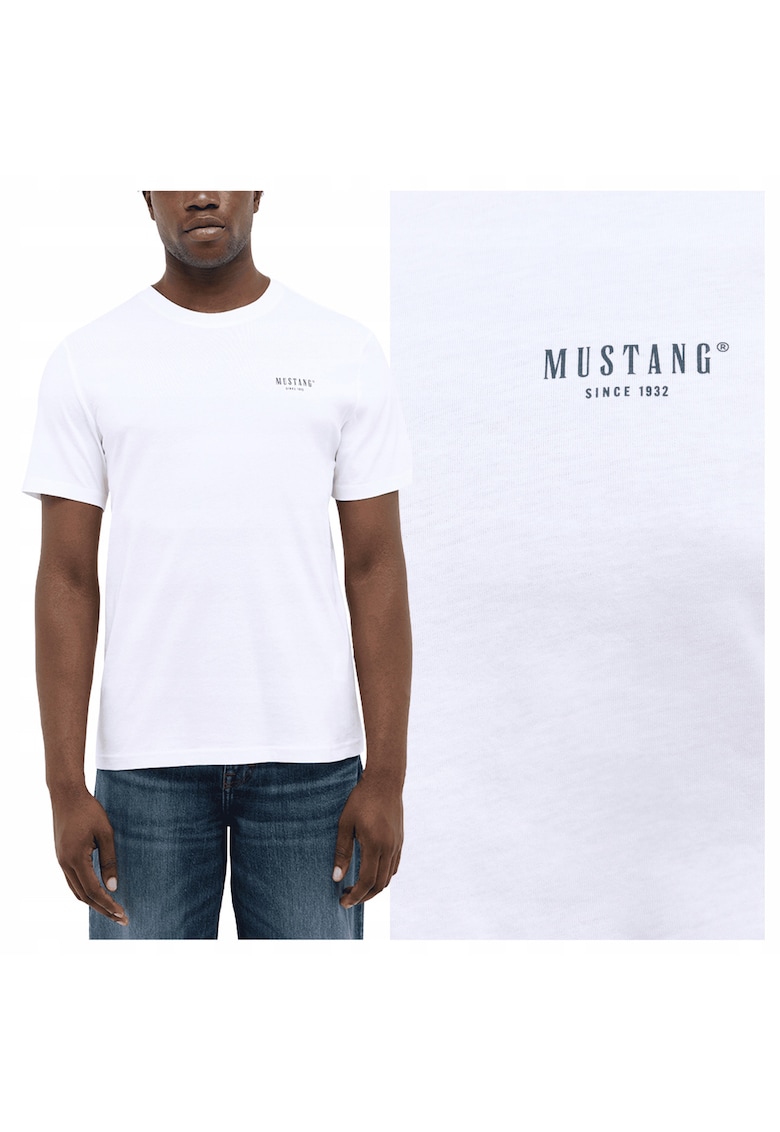 Tricou Barbati - Austin - Regular Fit - Maneca Scurta - Decolteu Rotund - Cu Logo - Bumbac - Design Clasic - 5XL INTL - Alb