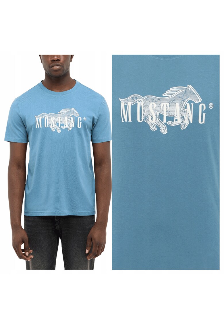 Tricou Barbati - Style Austin - Regular Fit - Maneca Scurta - Decolteu Rotund - Cu Logo - Bumbac - Design Clasic - 5XL INTL - Albastru