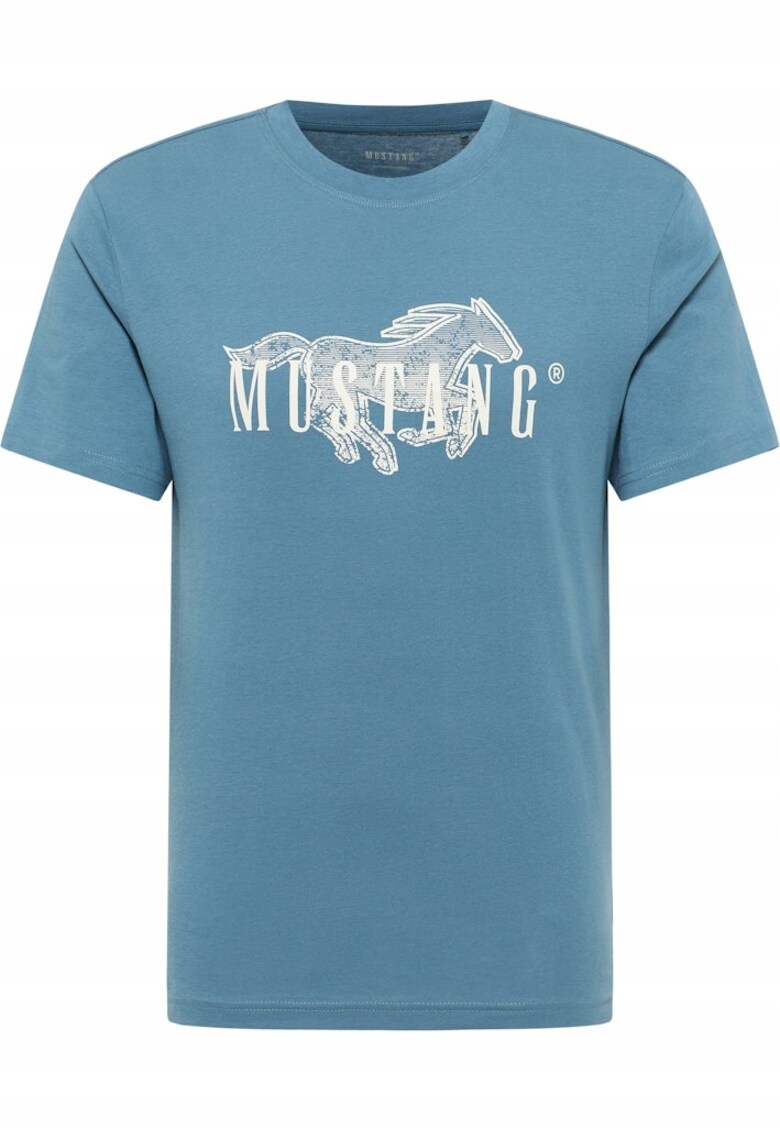 Tricou Barbati - Style Austin - Regular Fit - Maneca Scurta - Decolteu Rotund - Cu Logo - Bumbac - Design Clasic - 5XL INTL - Albastru