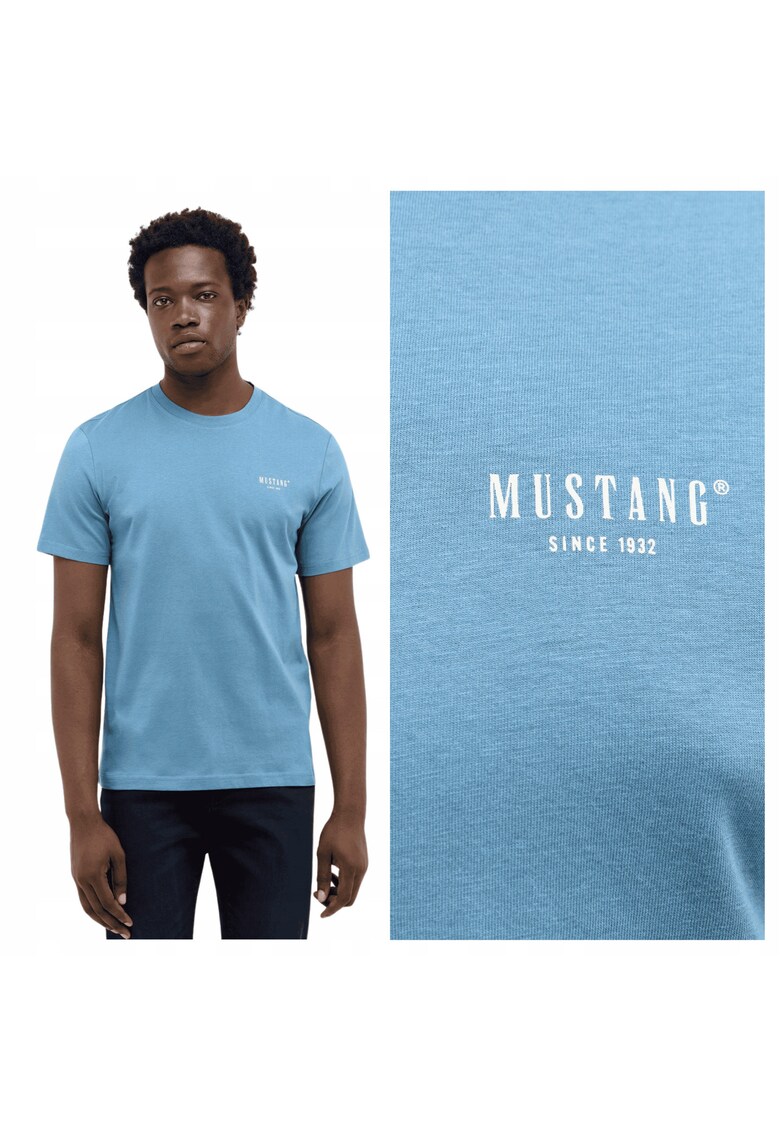 Tricou Barbati - Style Austin - Regular Fit - Maneca Scurta - Decolteu Rotund - Cu Logo - Bumbac - Design Clasic - 6XL INTL - Albastru