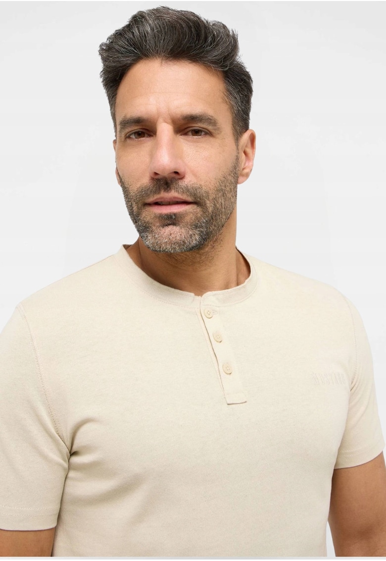 Tricou Barbati - Style Austin - Regular Fit - Maneca Scurta - Decolteu Rotund - Cu Logo - Bumbac - Design Clasic - Bej - Bej