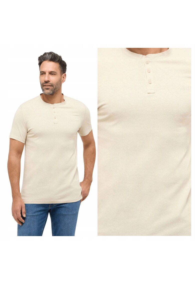 Tricou Barbati - Style Austin - Regular Fit - Maneca Scurta - Decolteu Rotund - Cu Logo - Bumbac - Design Clasic - Bej - Bej