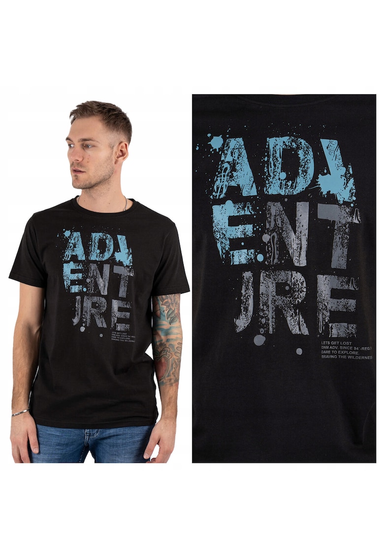 Tricou Barbati - Willow - Regular Fit - Maneca Scurta - Decolteu Rotund - Cu Logo - Bumbac - Design Clasic - Negru - Negru