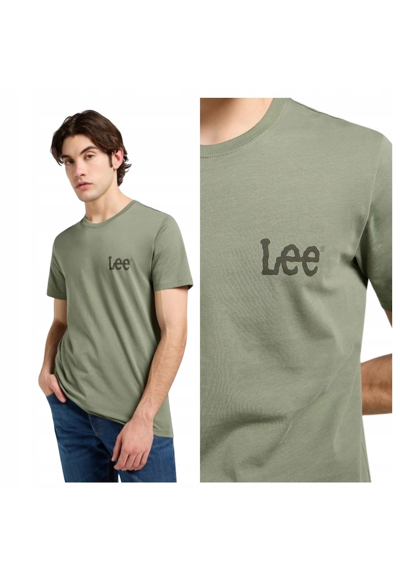 Tricou Barbati - Medium Wobbly Lee Tee - Regular Fit - Maneca Scurta - Decolteu Rotund - Cu Logo - Bumbac - Design Clasic - Verde - Verde