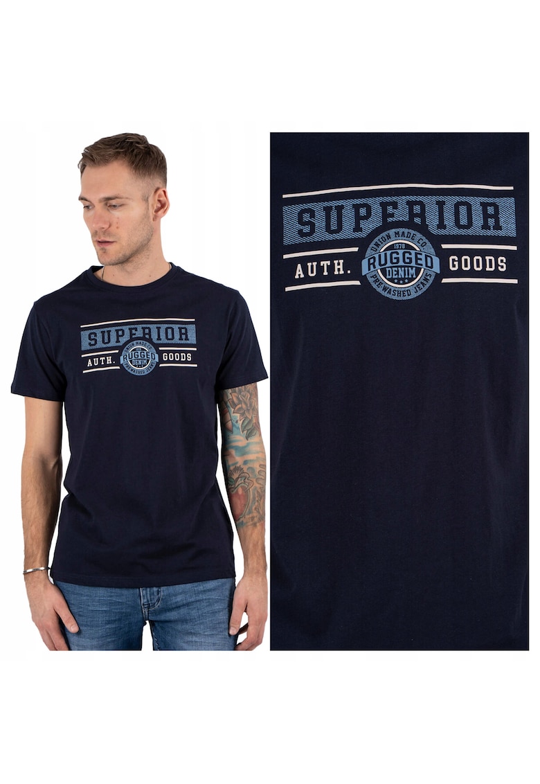 Tricou Barbati - Esme - Regular Fit - Maneca Scurta - Decolteu Rotund - Cu Logo - Bumbac - Design Clasic - Albastru - Albastru