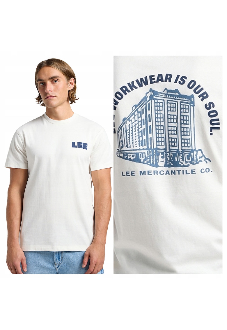 Tricou Barbati - Graphic Tee - Regular Fit - Maneca Scurta - Decdwqfolteu Rotund - Cu Logo - Bumbac - Design Clasic - Ecru