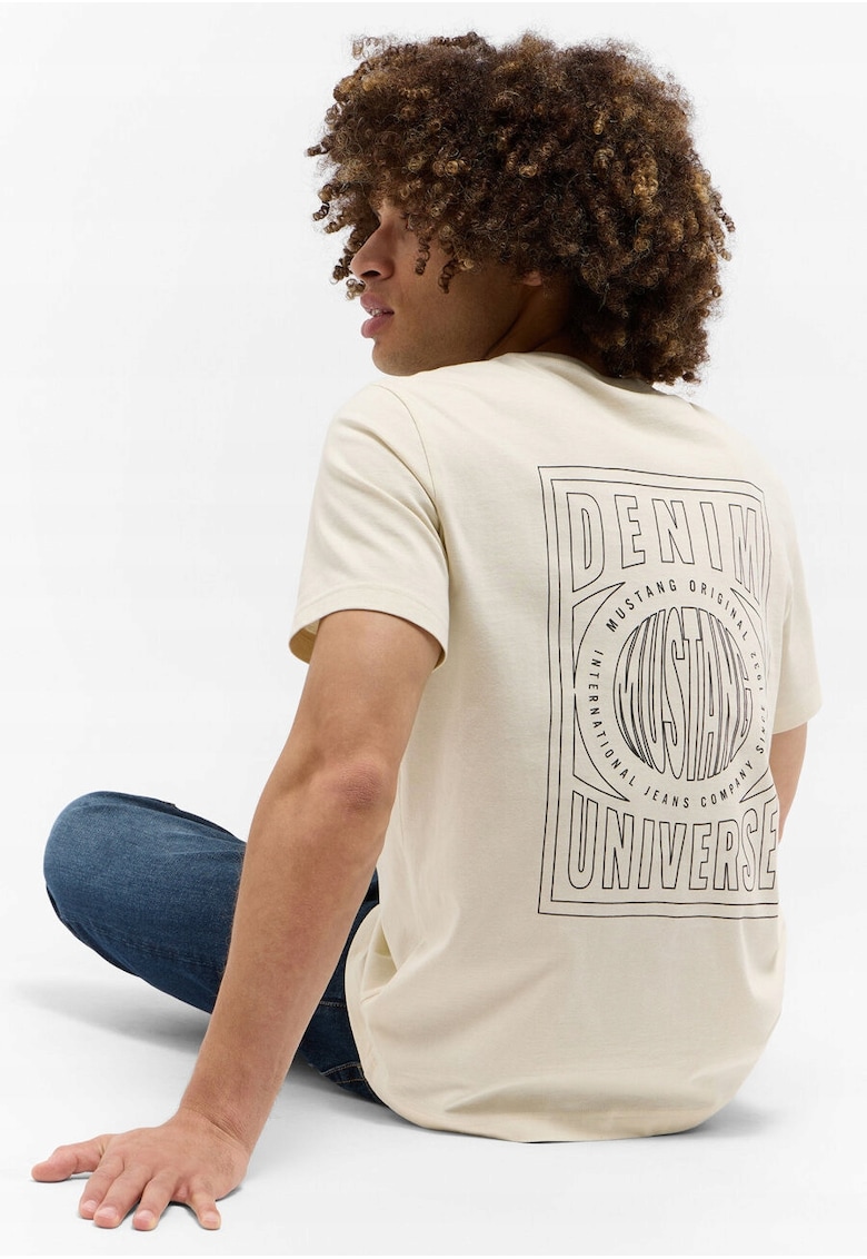 Tricou Barbati - Austin - Regular Fit - Maneca Scurta - Decolteu Rotund - Cu Logo - Bumbac - Design Clasic - Bej - Bej