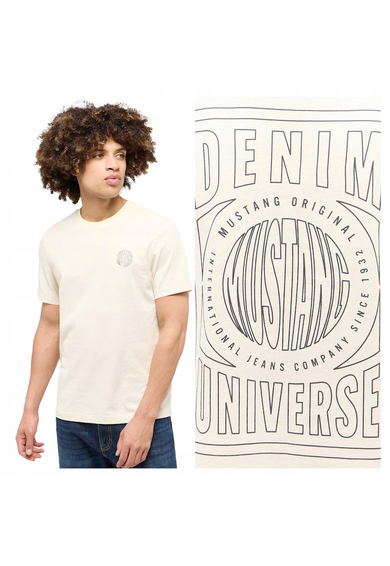 Tricou Barbati - Austin - Regular Fit - Maneca Scurta - Decolteu Rotund - Cu Logo - Bumbac - Design Clasic - Bej - Bej