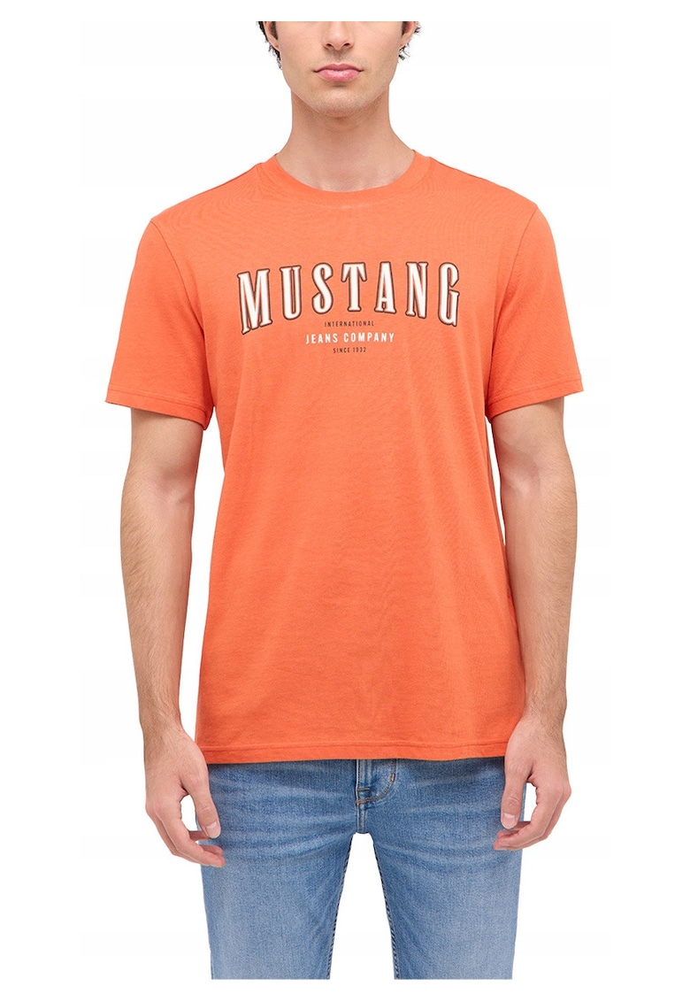 Tricou Barbati - Style Austin - Regular Fit - Maneca Scurta - Decolteu Rotund - Cu Logo - Bumbac - Design Clasic - Portocaliu