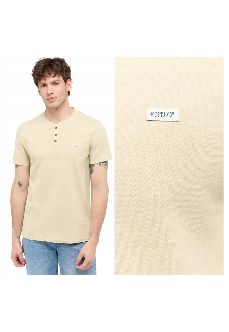 Tricou Barbati - Austin - Regular Fit - Maneca Scurta - Decolteu Rotund - Cu Logo - Bumbac - Design Clasic - M INTL - Bej