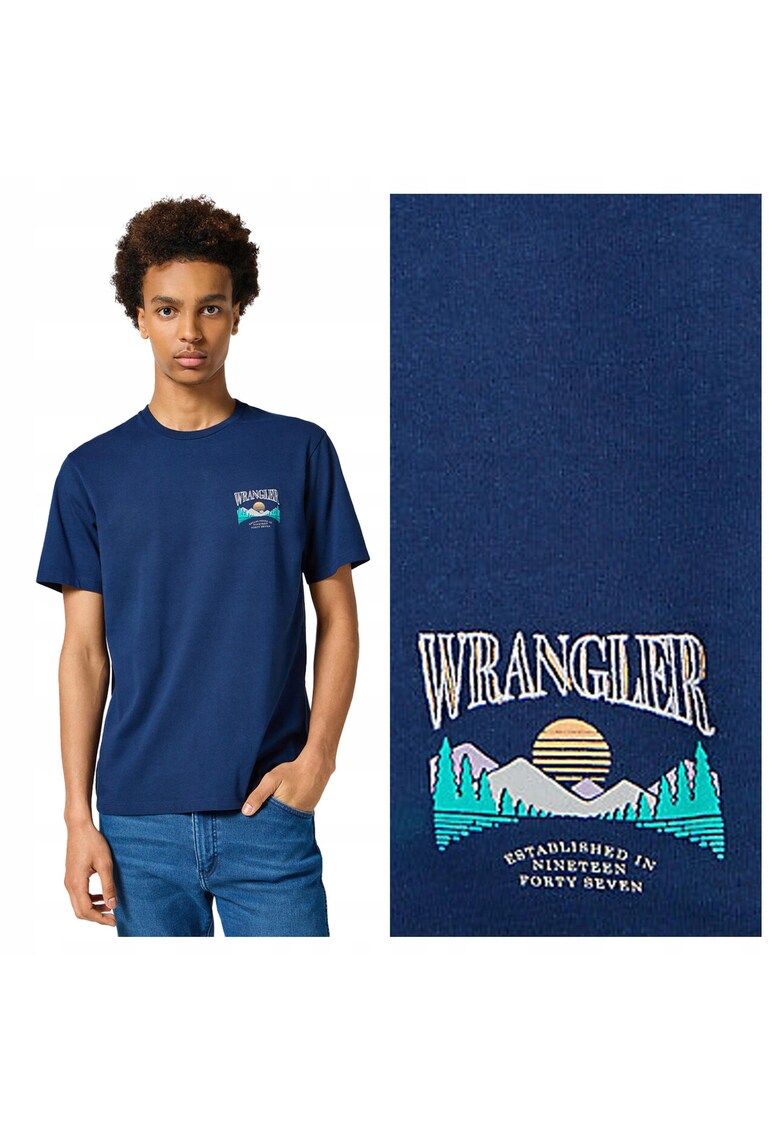 Tricou Barbati - Graphic Tee - Regular Fit - Maneca Scurta - Decolteu Rotund - Cu Logo - Bumbac - Design Clasic - S INTL - Albastru